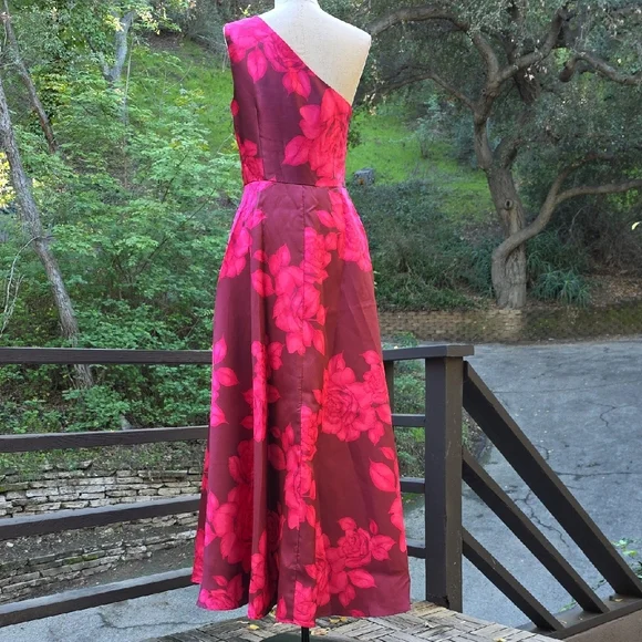 NWOT $250 BOSTON PROPER ONE SHOULDER ROSE PRINT GOWN DRESS IN PINK MULTI SIZE 10 - Picture 5 of 9